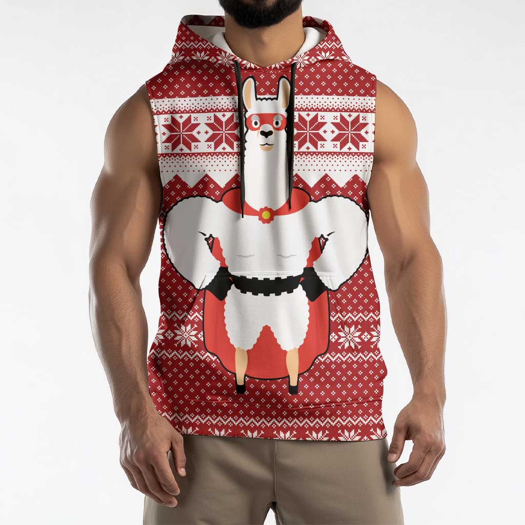 Llama Superhero Christmas Sleeveless Hoodie Xmas Holiday Patterns - Wonder Print Shop