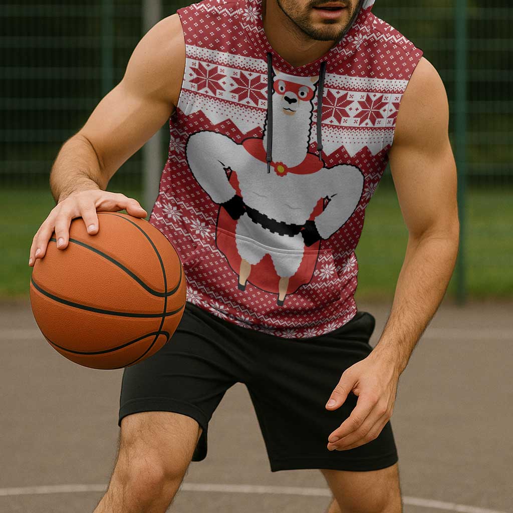 Llama Superhero Christmas Sleeveless Hoodie Xmas Holiday Patterns - Wonder Print Shop