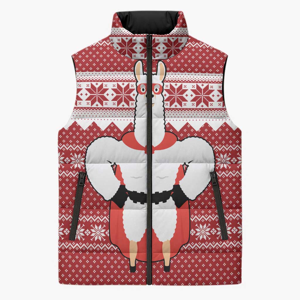 Llama Superhero Christmas Sleeveless Puffer Jacket Xmas Holiday Patterns - Wonder Print Shop