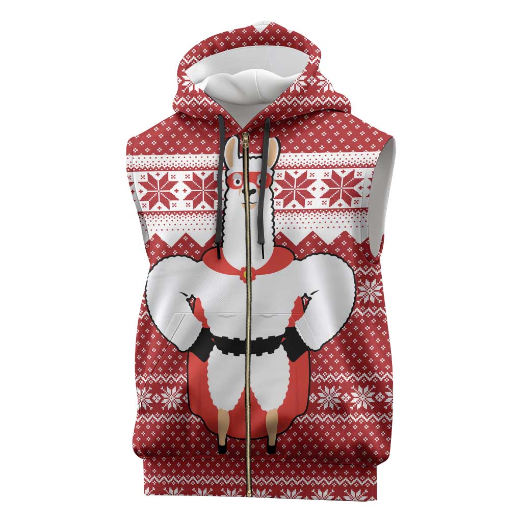 Llama Superhero Christmas Sleeveless Zip Hoodie Xmas Holiday Patterns - Wonder Print Shop