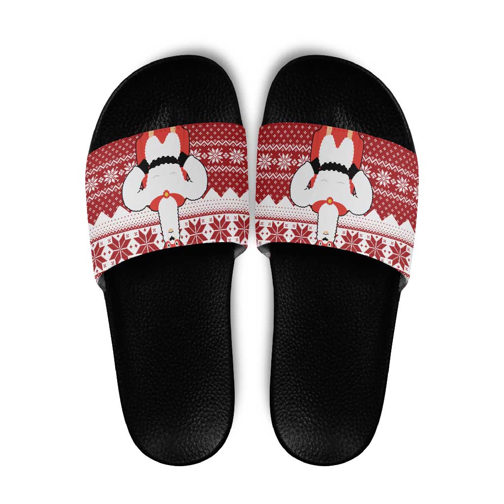Llama Superhero Christmas Slide Sandals Xmas Holiday Patterns - Wonder Print Shop