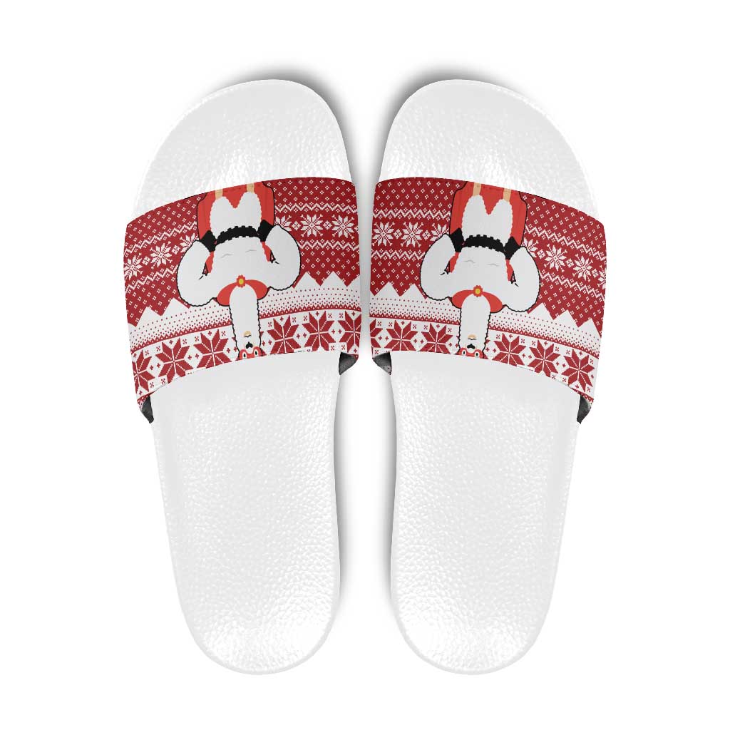 Llama Superhero Christmas Slide Sandals Xmas Holiday Patterns - Wonder Print Shop