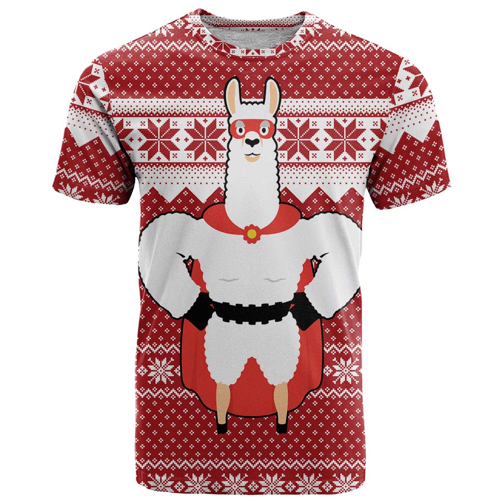 Llama Superhero Christmas T Shirt Xmas Holiday Patterns - Wonder Print Shop