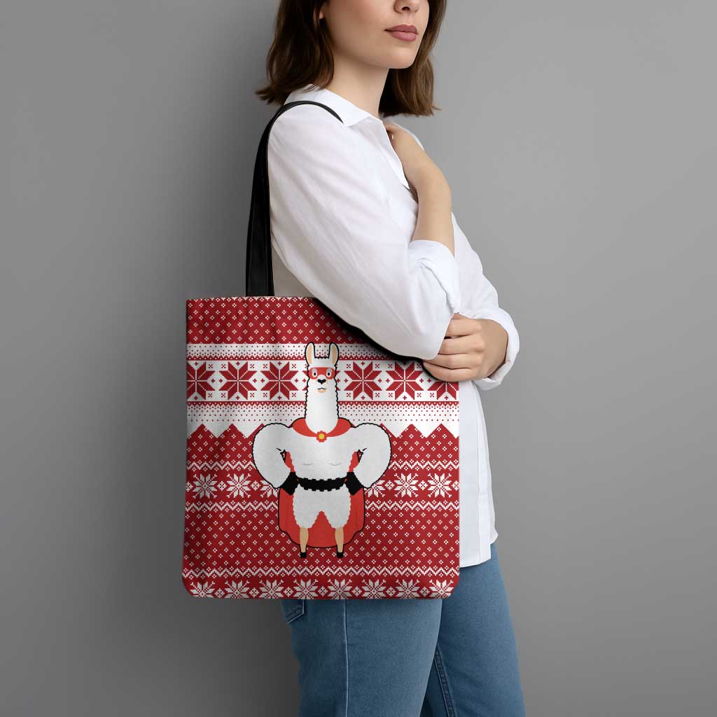 Llama Superhero Christmas Tote Bag Xmas Holiday Patterns - Wonder Print Shop