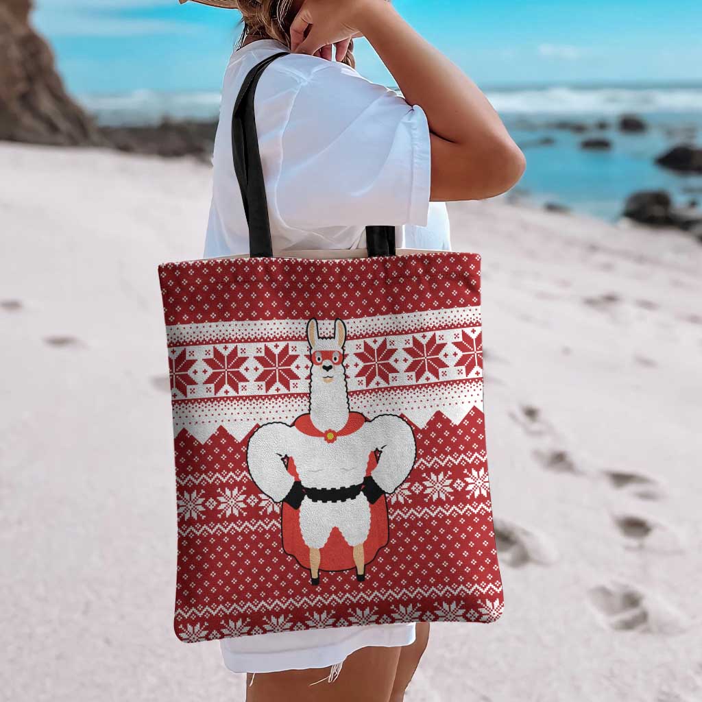 Llama Superhero Christmas Tote Bag Xmas Holiday Patterns - Wonder Print Shop