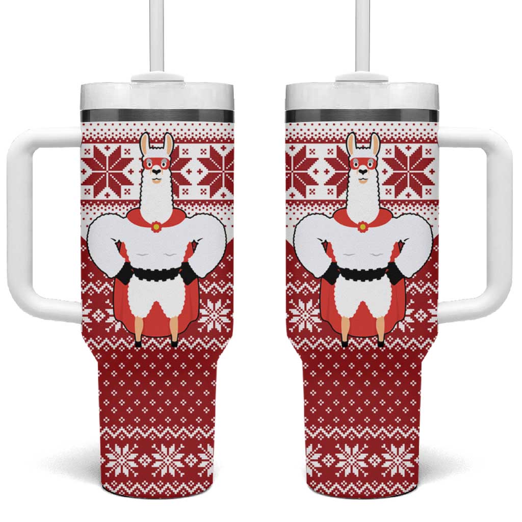 Llama Superhero Christmas Tumbler With Handle Xmas Holiday Patterns - Wonder Print Shop
