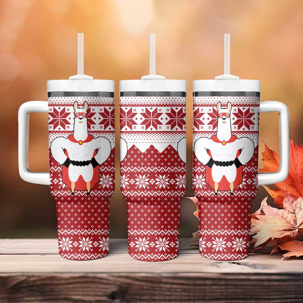 Llama Superhero Christmas Tumbler With Handle Xmas Holiday Patterns - Wonder Print Shop