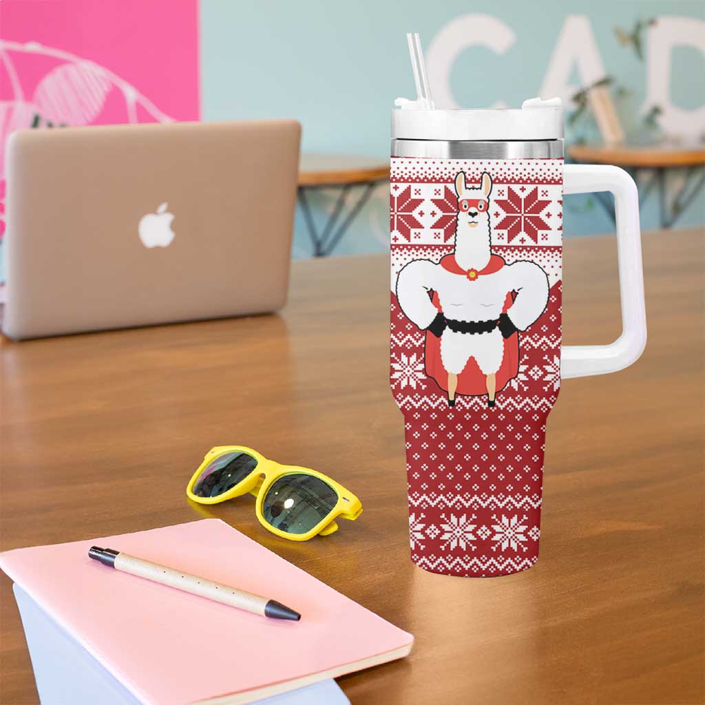 Llama Superhero Christmas Tumbler With Handle Xmas Holiday Patterns - Wonder Print Shop
