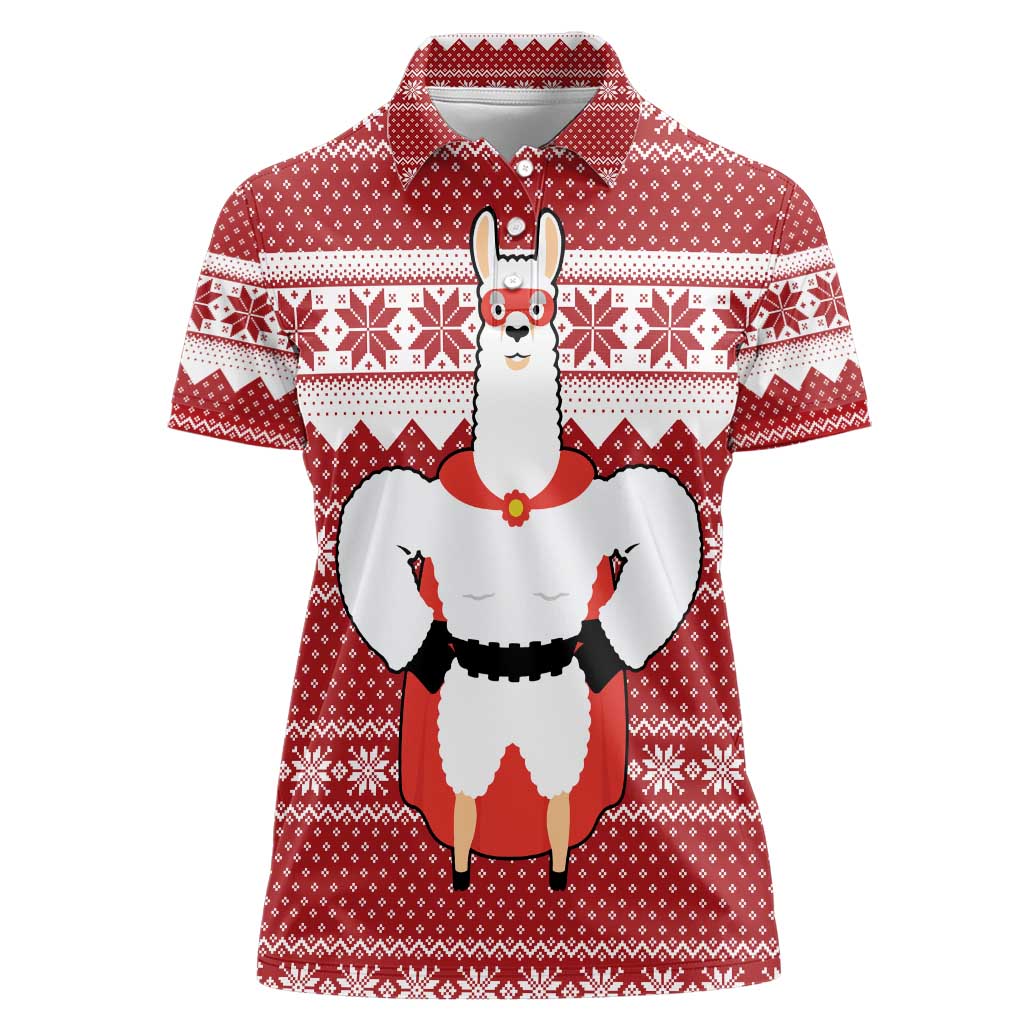 Llama Superhero Christmas Women Polo Shirt Xmas Holiday Patterns - Wonder Print Shop
