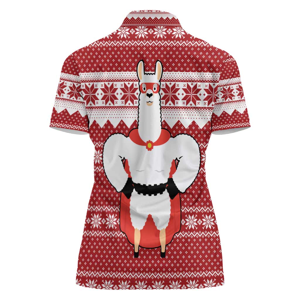 Llama Superhero Christmas Women Polo Shirt Xmas Holiday Patterns - Wonder Print Shop