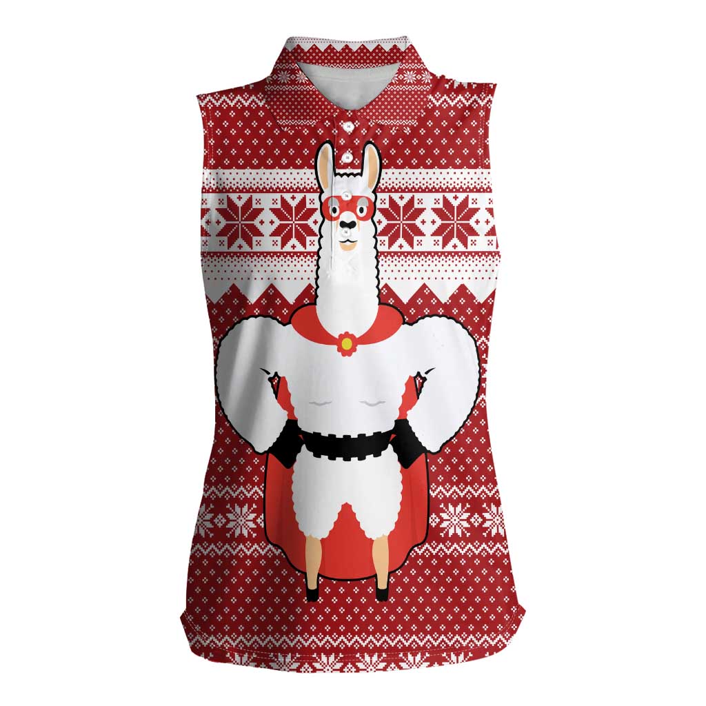 Llama Superhero Christmas Women Sleeveless Polo Shirt Xmas Holiday Patterns - Wonder Print Shop