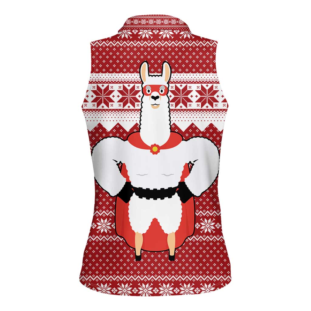 Llama Superhero Christmas Women Sleeveless Polo Shirt Xmas Holiday Patterns - Wonder Print Shop