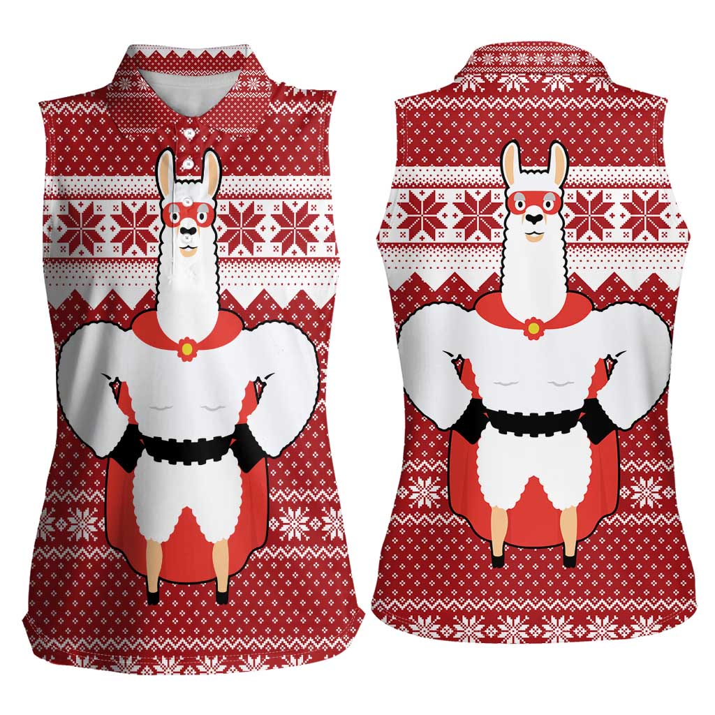 Llama Superhero Christmas Women Sleeveless Polo Shirt Xmas Holiday Patterns - Wonder Print Shop