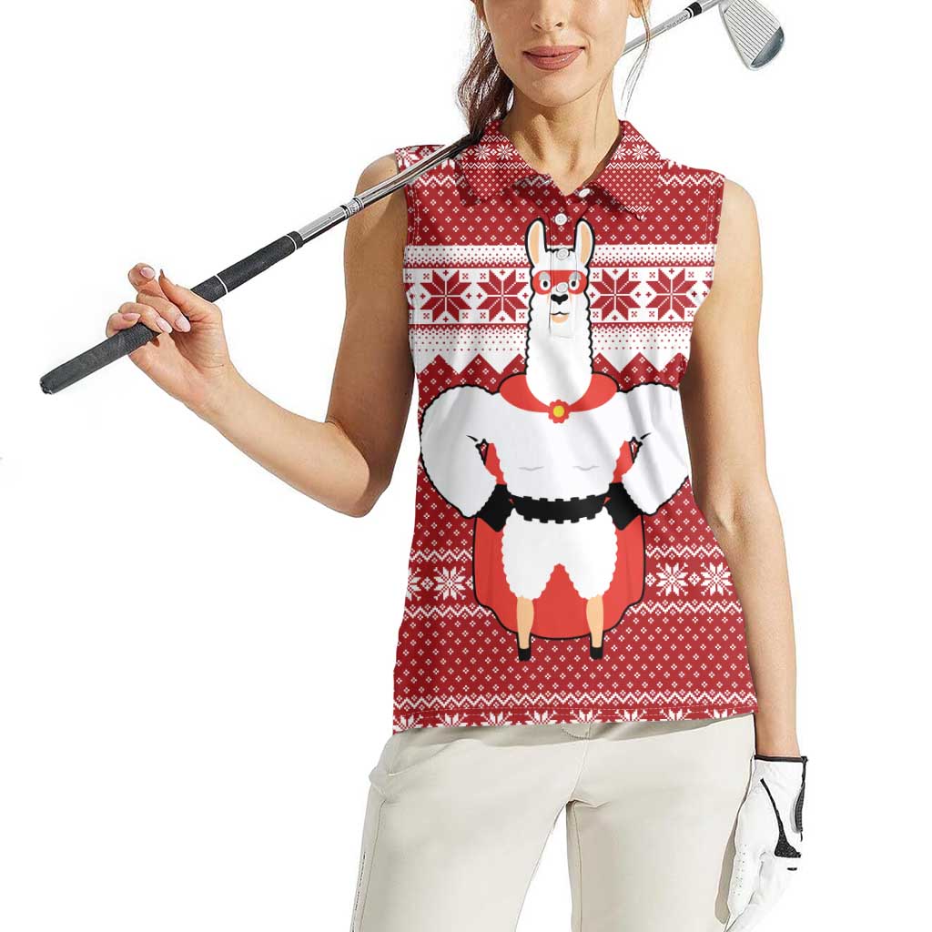 Llama Superhero Christmas Women Sleeveless Polo Shirt Xmas Holiday Patterns - Wonder Print Shop