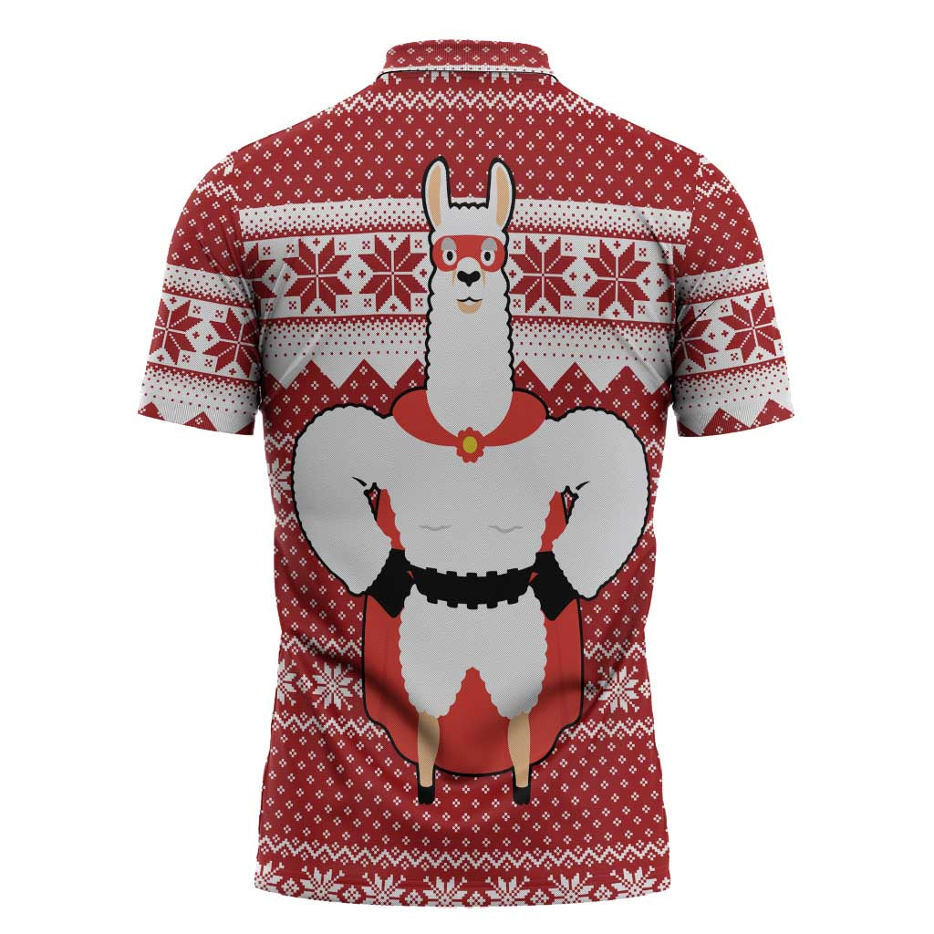Llama Superhero Christmas Zipper Polo Shirt Xmas Holiday Patterns - Wonder Print Shop