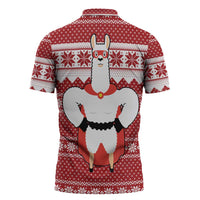 Llama Superhero Christmas Zipper Polo Shirt Xmas Holiday Patterns - Wonder Print Shop