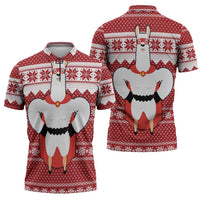 Llama Superhero Christmas Zipper Polo Shirt Xmas Holiday Patterns - Wonder Print Shop