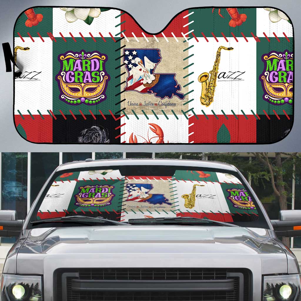 Louisiana Famous Things Christmas Auto Sun Shade Xmas Holiday Patterns - Wonder Print Shop