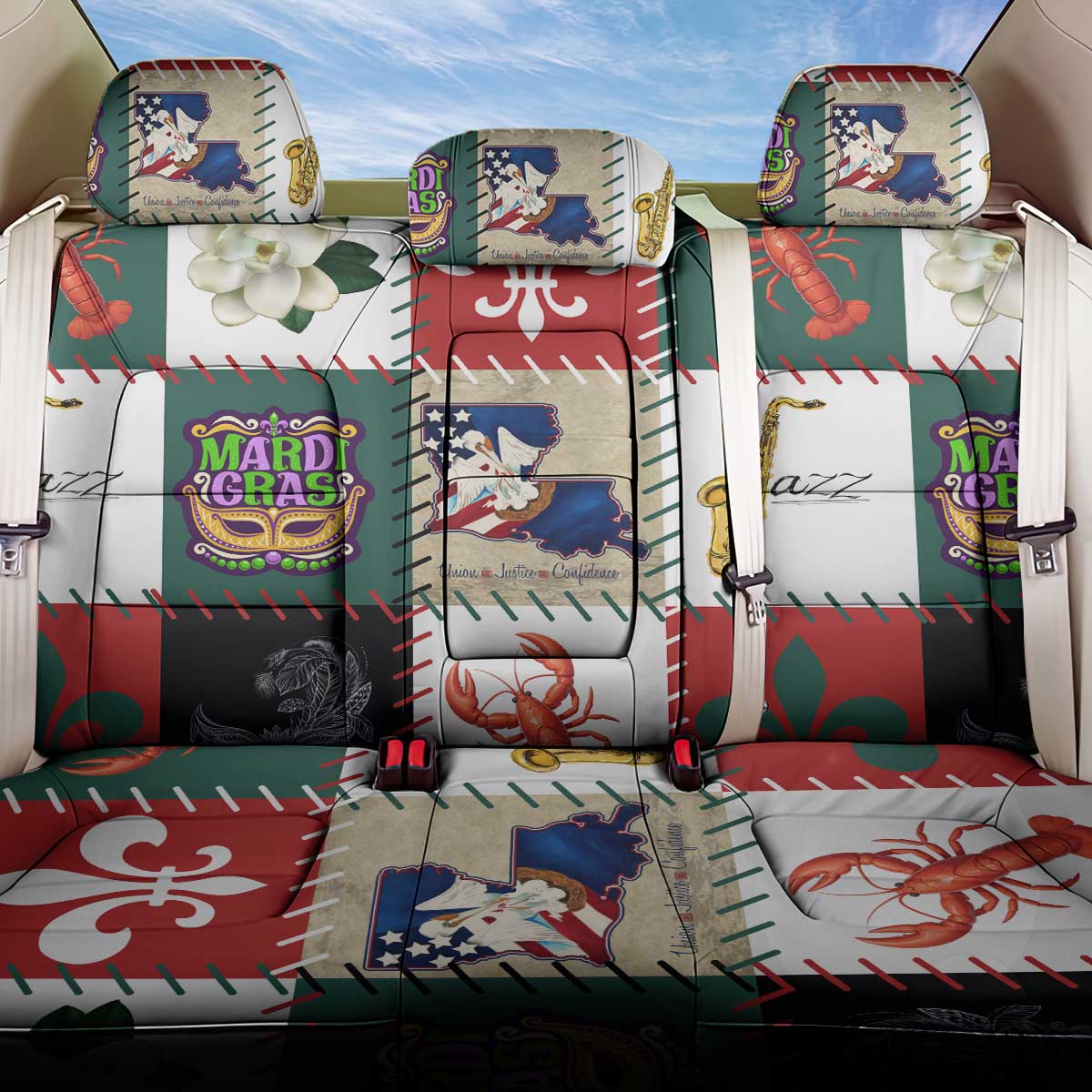 Louisiana Famous Things Christmas Back Car Seat Cover Xmas Holiday Patterns - Wonder Print Shop