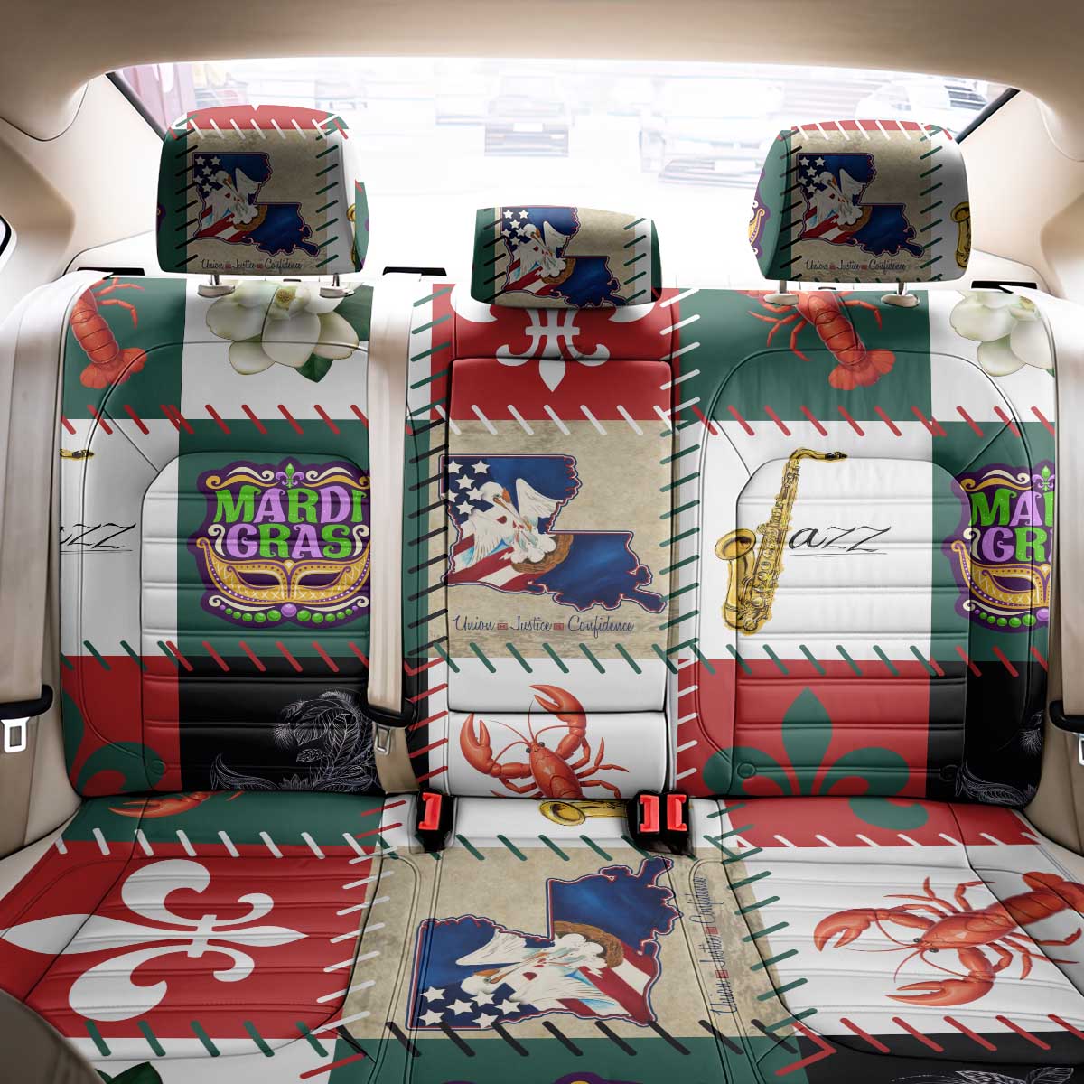 Louisiana Famous Things Christmas Back Car Seat Cover Xmas Holiday Patterns - Wonder Print Shop