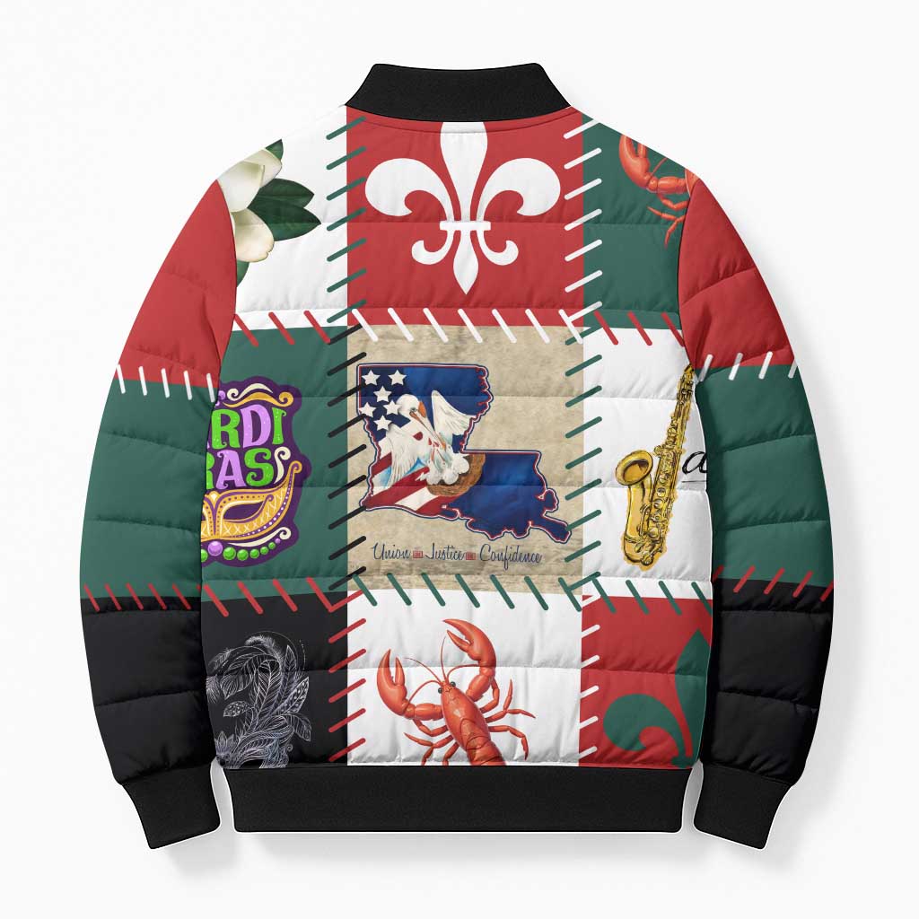 Louisiana Famous Things Christmas Bomber Puffer Jacket Xmas Holiday Patterns - Wonder Print Shop