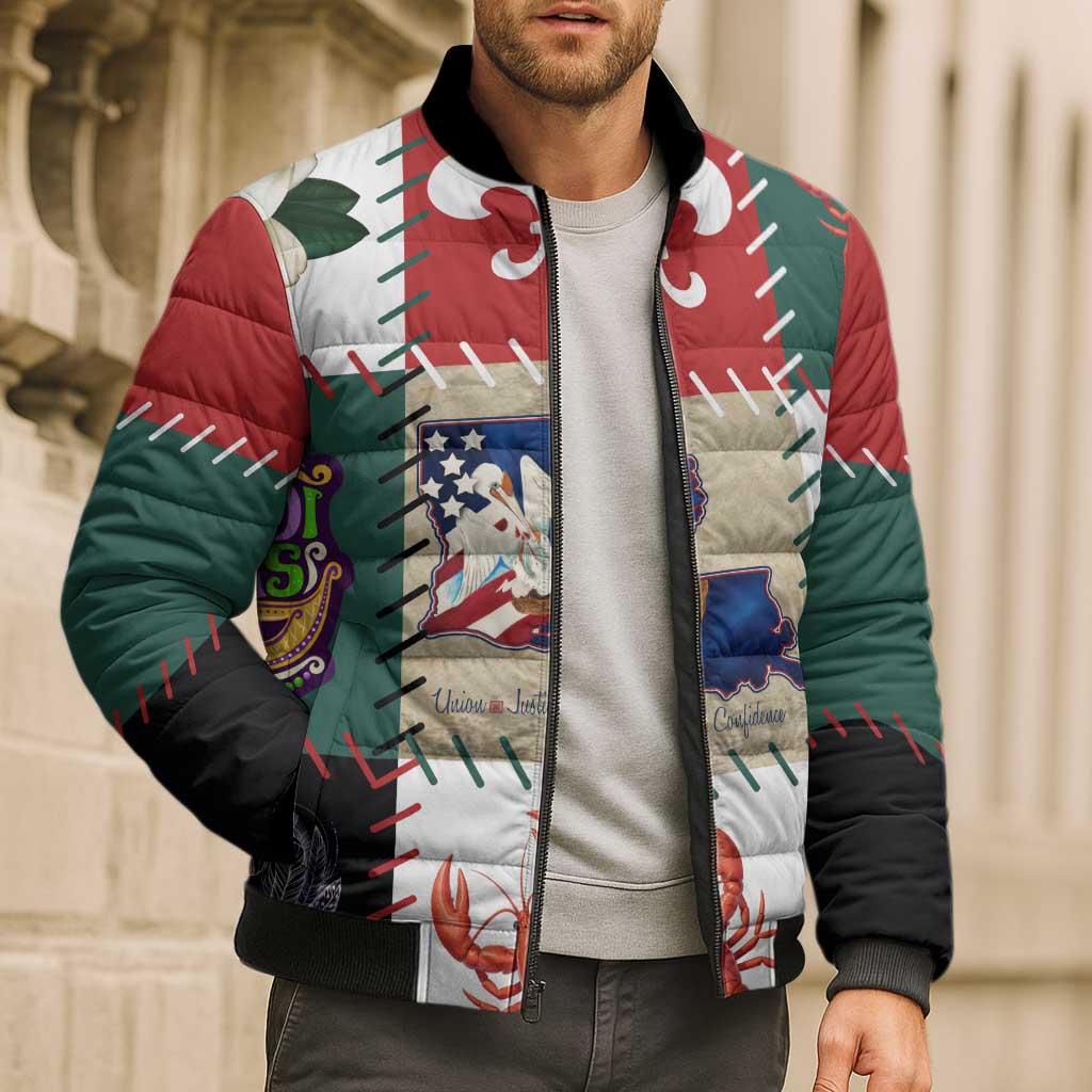 Louisiana Famous Things Christmas Bomber Puffer Jacket Xmas Holiday Patterns - Wonder Print Shop