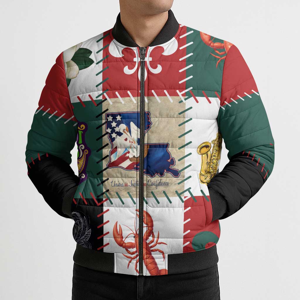 Louisiana Famous Things Christmas Bomber Puffer Jacket Xmas Holiday Patterns - Wonder Print Shop