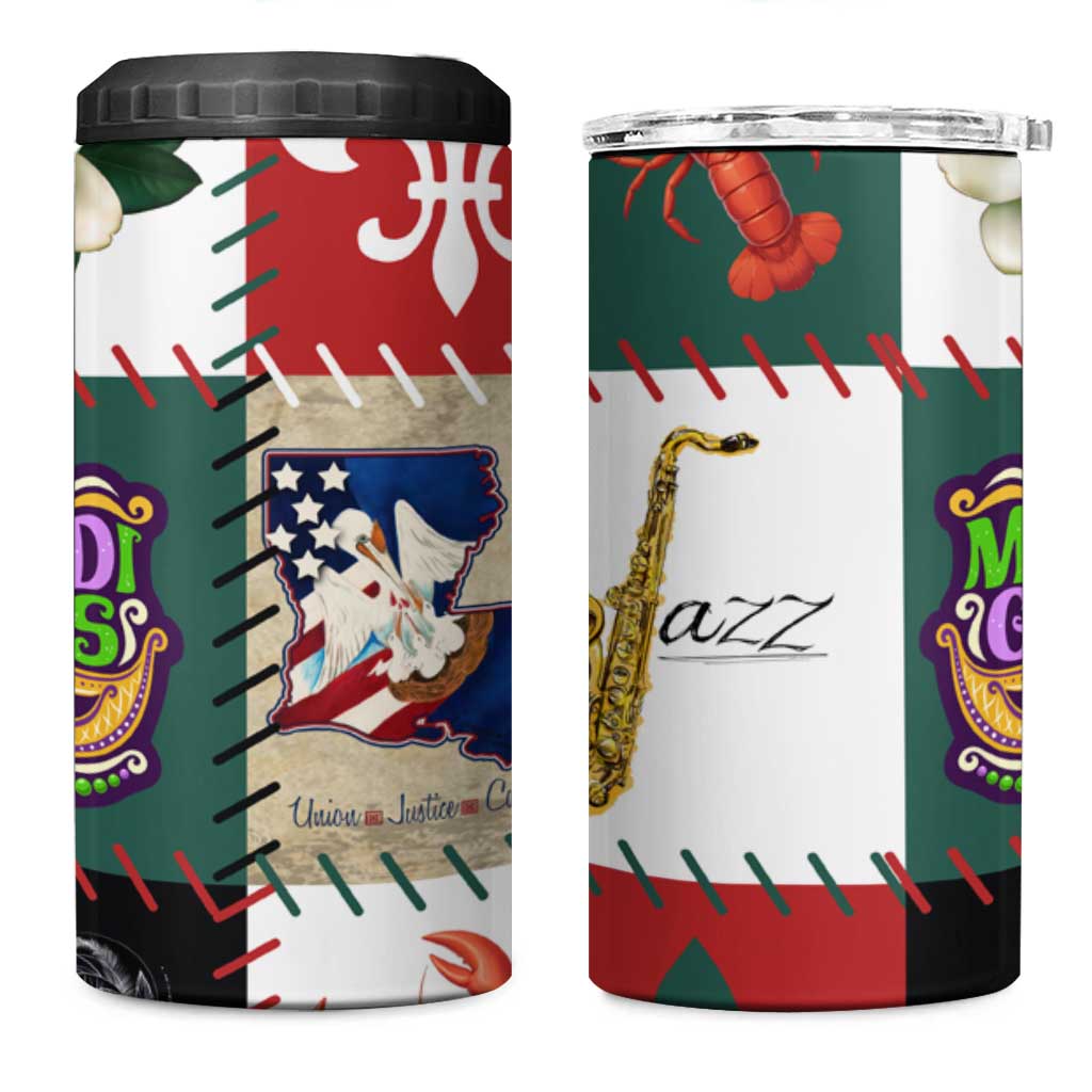 Louisiana Famous Things Christmas 4 in 1 Can Cooler Tumbler Xmas Holiday Patterns - Wonder Print Shop