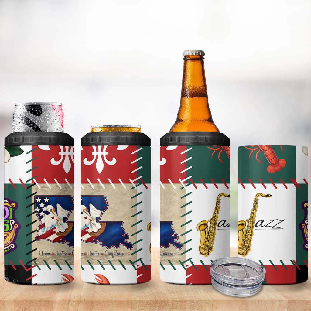 Louisiana Famous Things Christmas 4 in 1 Can Cooler Tumbler Xmas Holiday Patterns - Wonder Print Shop