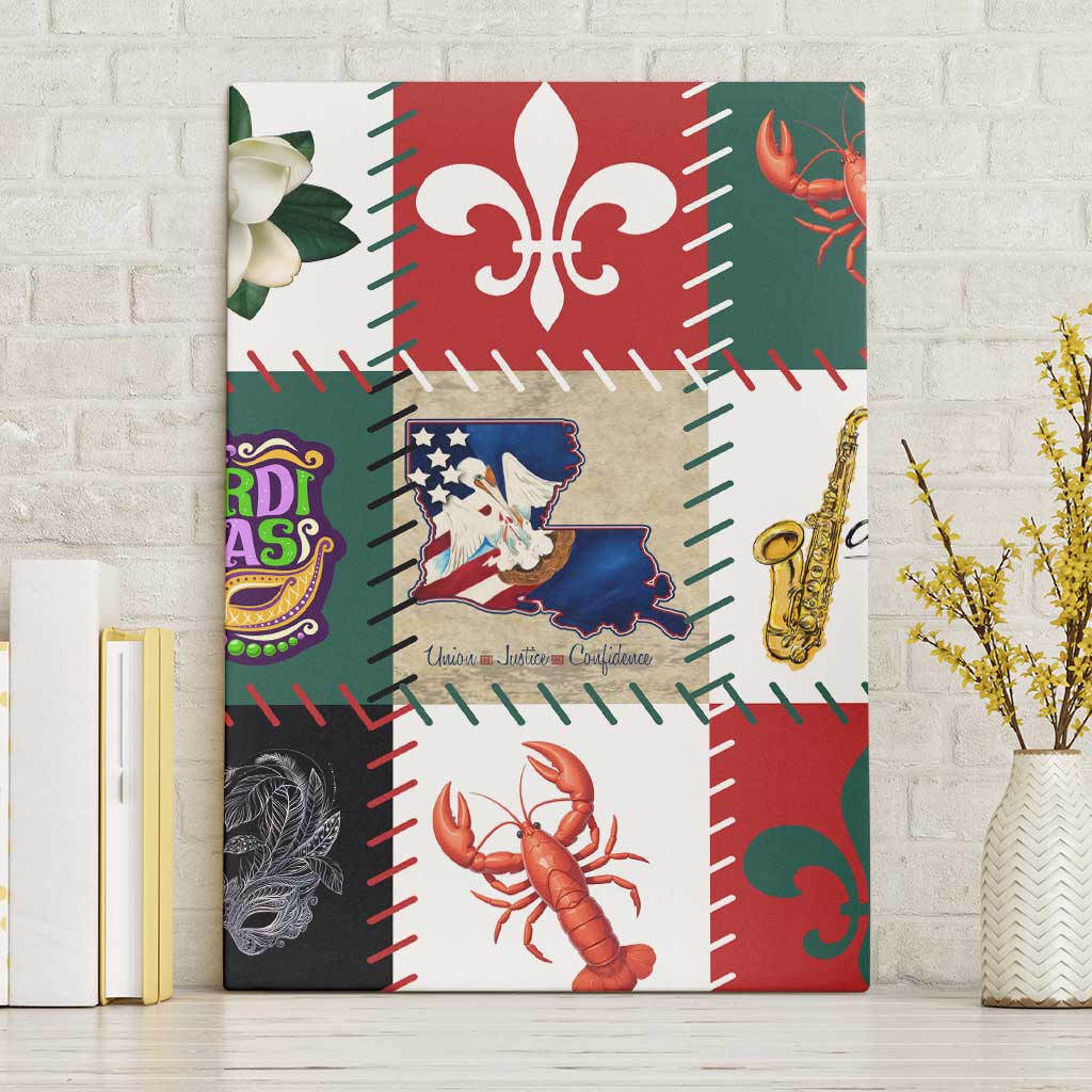 Louisiana Famous Things Christmas Canvas Wall Art Xmas Holiday Patterns - Wonder Print Shop