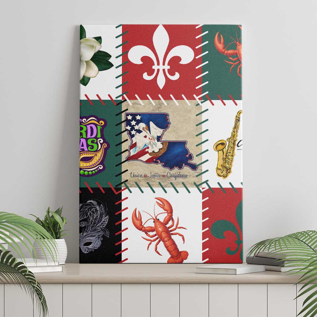 Louisiana Famous Things Christmas Canvas Wall Art Xmas Holiday Patterns - Wonder Print Shop
