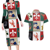 Louisiana Famous Things Christmas Couples Matching Long Sleeve Bodycon Dress and Hawaiian Shirt Xmas Holiday Patterns - Wonder Print Shop