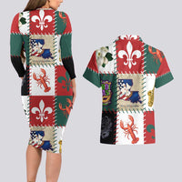 Louisiana Famous Things Christmas Couples Matching Long Sleeve Bodycon Dress and Hawaiian Shirt Xmas Holiday Patterns - Wonder Print Shop
