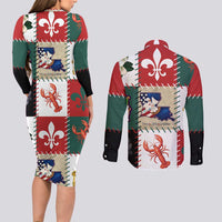 Louisiana Famous Things Christmas Couples Matching Long Sleeve Bodycon Dress and Long Sleeve Button Shirt Xmas Holiday Patterns - Wonder Print Shop