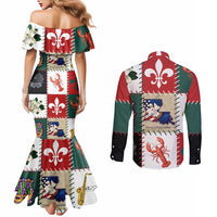 Louisiana Famous Things Christmas Couples Matching Mermaid Dress and Long Sleeve Button Shirt Xmas Holiday Patterns - Wonder Print Shop