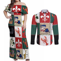 Louisiana Famous Things Christmas Couples Matching Off Shoulder Maxi Dress and Long Sleeve Button Shirt Xmas Holiday Patterns - Wonder Print Shop