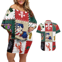 Louisiana Famous Things Christmas Couples Matching Off Shoulder Short Dress and Hawaiian Shirt Xmas Holiday Patterns - Wonder Print Shop
