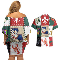 Louisiana Famous Things Christmas Couples Matching Off Shoulder Short Dress and Hawaiian Shirt Xmas Holiday Patterns - Wonder Print Shop