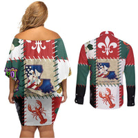Louisiana Famous Things Christmas Couples Matching Off Shoulder Short Dress and Long Sleeve Button Shirt Xmas Holiday Patterns - Wonder Print Shop
