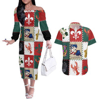 Louisiana Famous Things Christmas Couples Matching Off The Shoulder Long Sleeve Dress and Hawaiian Shirt Xmas Holiday Patterns - Wonder Print Shop
