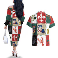 Louisiana Famous Things Christmas Couples Matching Off The Shoulder Long Sleeve Dress and Hawaiian Shirt Xmas Holiday Patterns - Wonder Print Shop