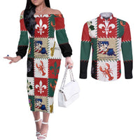 Louisiana Famous Things Christmas Couples Matching Off The Shoulder Long Sleeve Dress and Long Sleeve Button Shirt Xmas Holiday Patterns - Wonder Print Shop