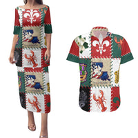 Louisiana Famous Things Christmas Couples Matching Puletasi and Hawaiian Shirt Xmas Holiday Patterns - Wonder Print Shop