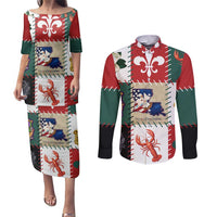 Louisiana Famous Things Christmas Couples Matching Puletasi and Long Sleeve Button Shirt Xmas Holiday Patterns - Wonder Print Shop