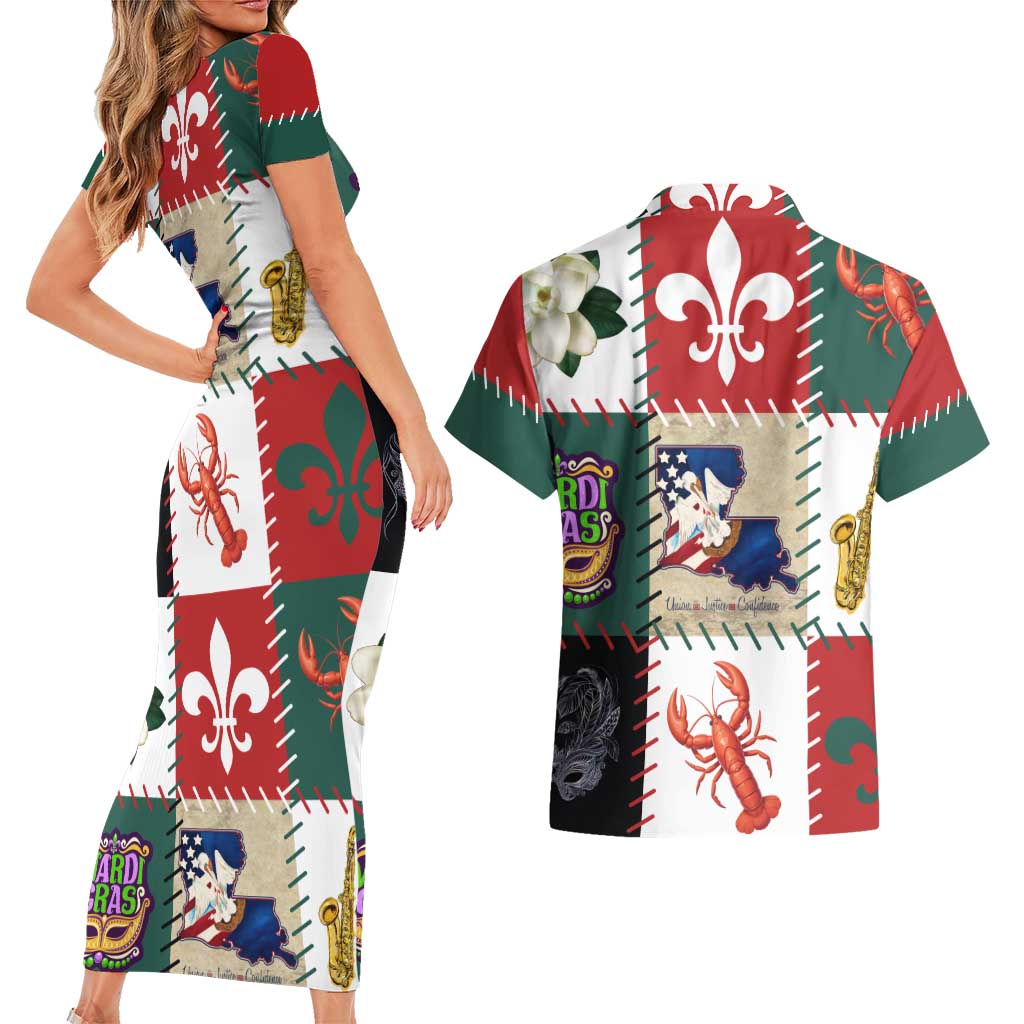 Louisiana Famous Things Christmas Couples Matching Short Sleeve Bodycon Dress and Hawaiian Shirt Xmas Holiday Patterns - Wonder Print Shop