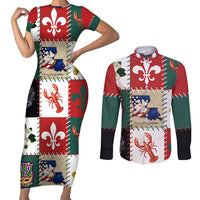 Louisiana Famous Things Christmas Couples Matching Short Sleeve Bodycon Dress and Long Sleeve Button Shirt Xmas Holiday Patterns - Wonder Print Shop