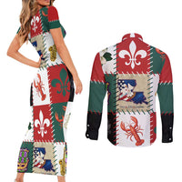 Louisiana Famous Things Christmas Couples Matching Short Sleeve Bodycon Dress and Long Sleeve Button Shirt Xmas Holiday Patterns - Wonder Print Shop