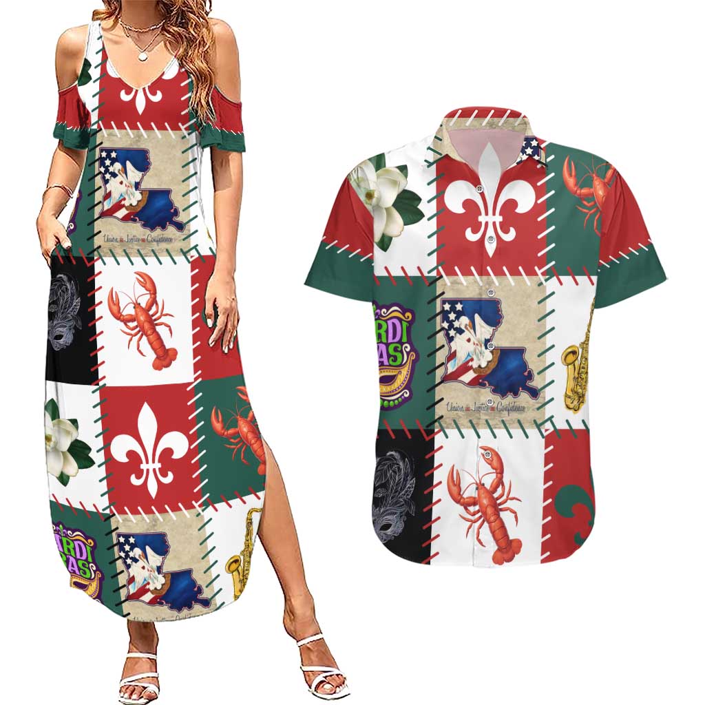 Louisiana Famous Things Christmas Couples Matching Summer Maxi Dress and Hawaiian Shirt Xmas Holiday Patterns - Wonder Print Shop