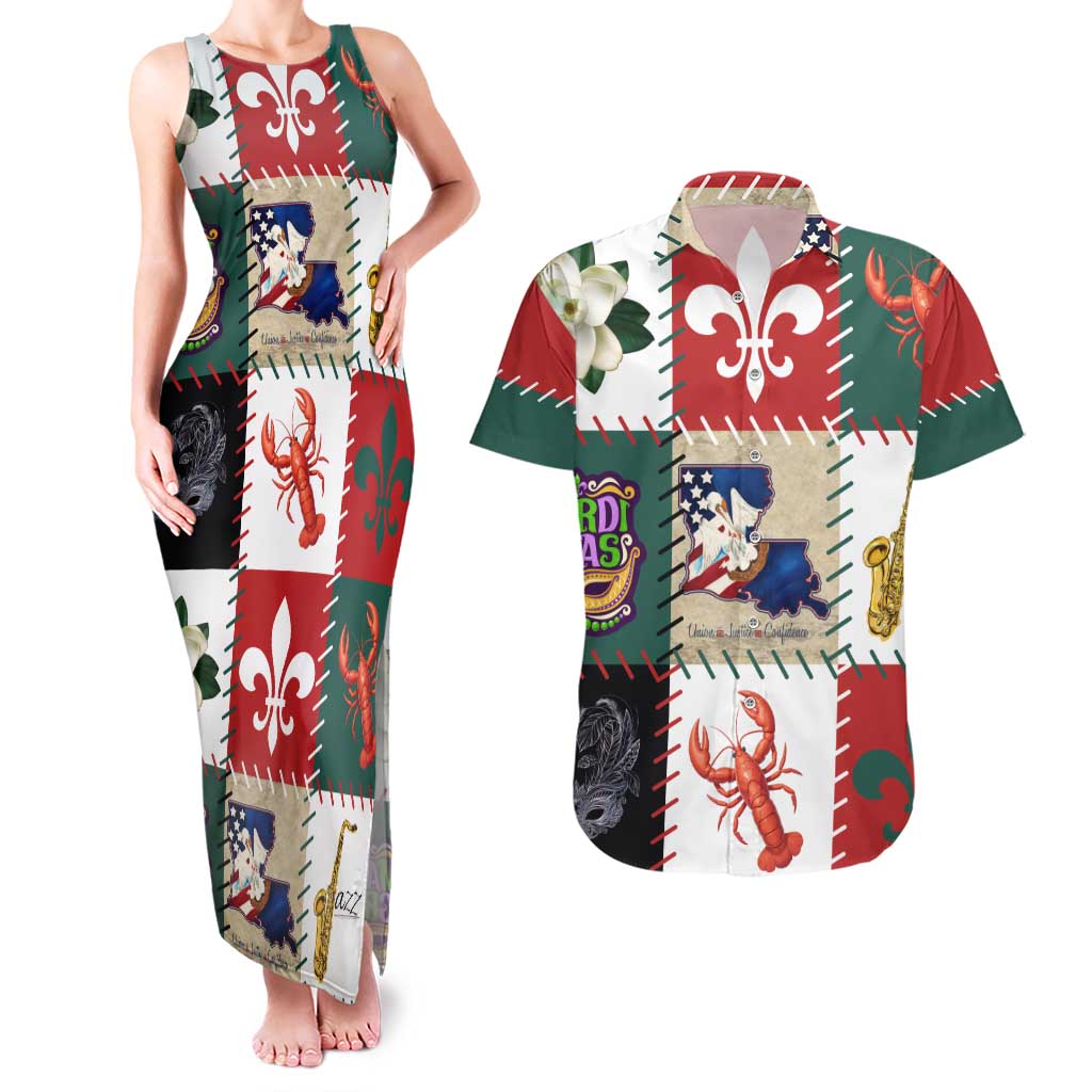 Louisiana Famous Things Christmas Couples Matching Tank Maxi Dress and Hawaiian Shirt Xmas Holiday Patterns - Wonder Print Shop