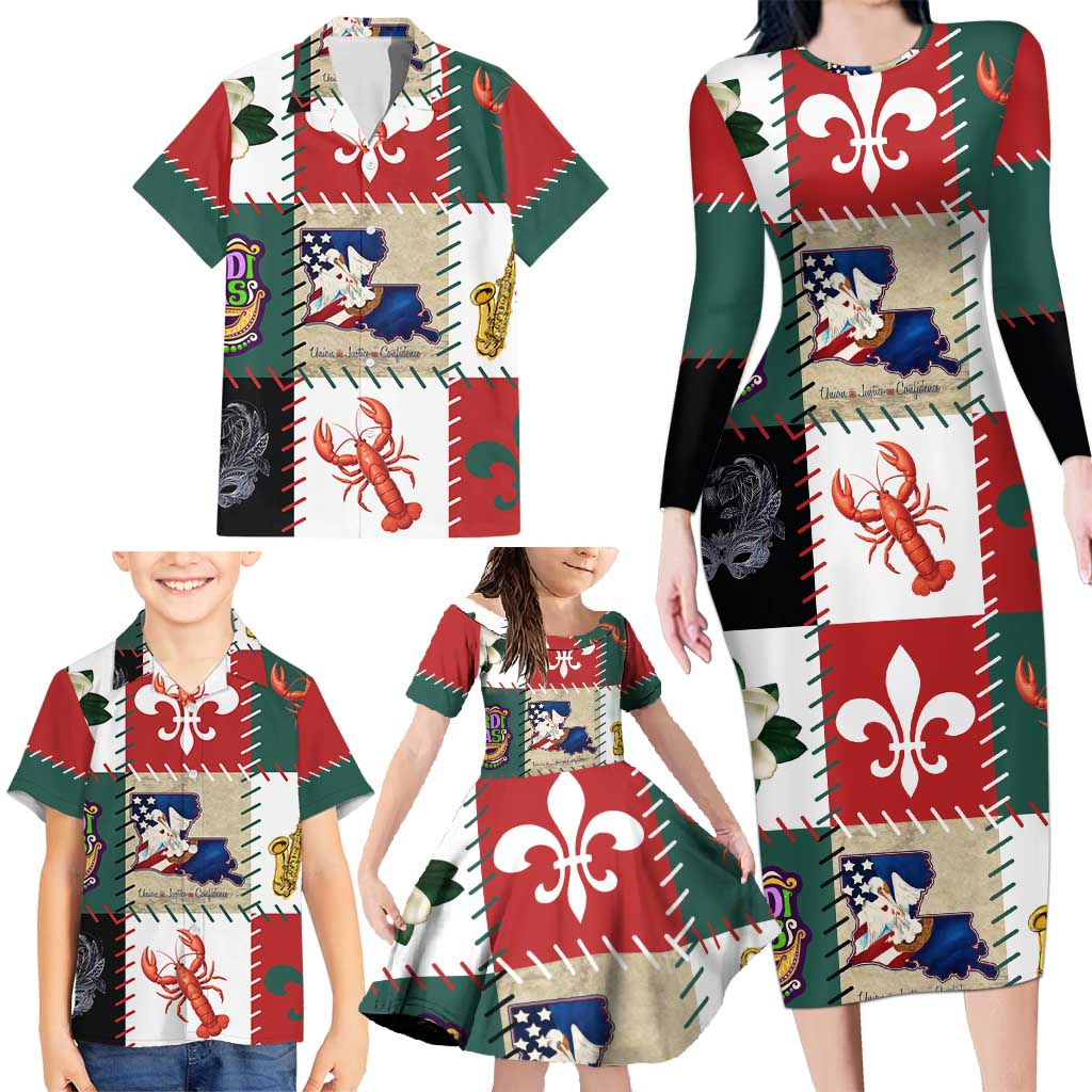 Louisiana Famous Things Christmas Family Matching Long Sleeve Bodycon Dress and Hawaiian Shirt Xmas Holiday Patterns - Wonder Print Shop